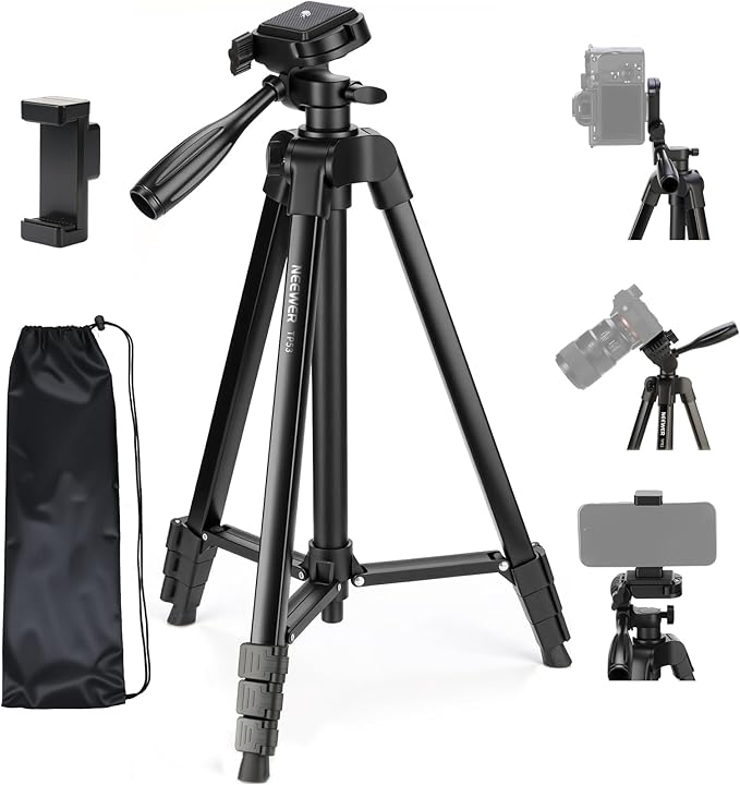 NEEWER Entry Level Version Tripod for Cell Phone & Camera, Metal Lightweight Portable Travel Stand with Cold Shoe Cellphone Holder Mount Compatible with iPhone for Video Recording Filming, TP53
