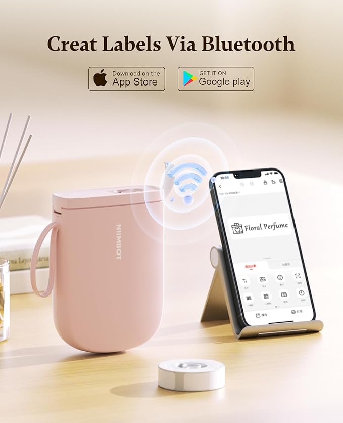 NIIMBOT Label Maker Bluetooth Mini Label Printer D11 2024 Version, Portable Label Maker with Tape Thermal Sticker Small Labeler, 300 DPI High Clearity Rechargeable, Pink