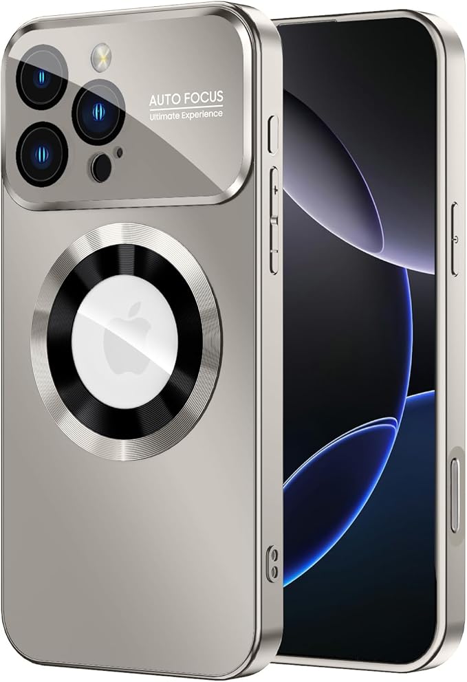Magnetic for iPhone 16 Pro Case, Compatible with MagSafe, Built-in Camera Lens Protector, Logo View, Military Grade Drop Proof Phone Cover, Titanium Gray