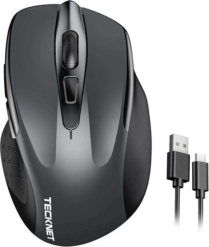 TECKNET Wireless Mouse Rechargeable, 2.4G USB-A Silent Mouse, Quiet Click, 6 Adjustable 4800 DPI, Cordless Computer Mouse, Ergonomic Mouse for Laptop, 6 Buttons Mouse for Chromebook, Ergo Grip
