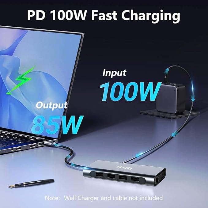 USB C HUB, USB C Adapter 11 in 1 Dongle with 4K HDMI, VGA, PD 100W, 1 X USB 3.0, 3 X USB 2.0 Ethernet, SD/TF Card Reader, 3.5mm Headphone Jack for iPhone 16/15 MacBook Pro/Air, Other Type C Laptops