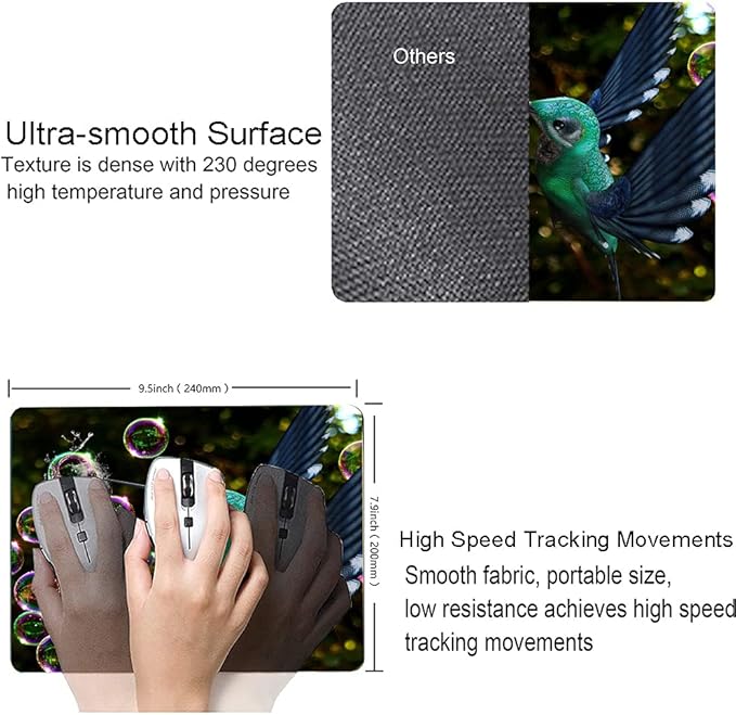 Hokafenle Hummingbird Mouse Mat - Square Waterproof Non-Slip Rubber Base Mouse Pad for Office & Home Laptop