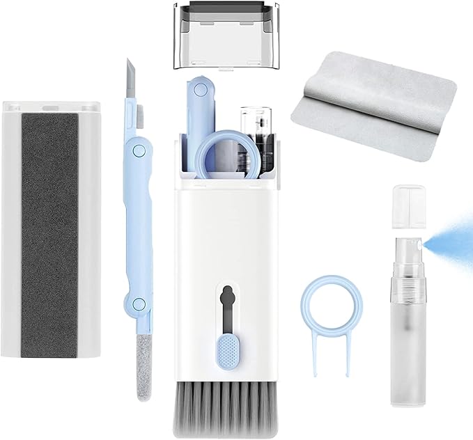 7 in 1 Electronic Cleaner Kit – Keyboard and Laptop Cleaning Kit with Brush for AirPods Pro, Phone, Computer, and Screen, Includes Bonus Flannel Cloth – Blue
