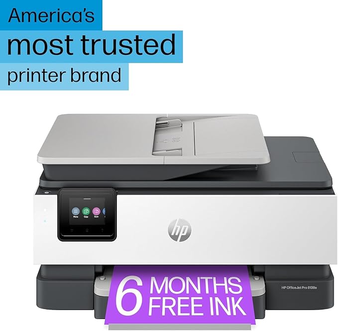 HP OfficeJet Pro 8138e Wireless All-in-One Color Inkjet Printer, Print, Scan, Copy, Fax, ADF, Duplex Printing Best-for-Home Office (Renewed Premium)