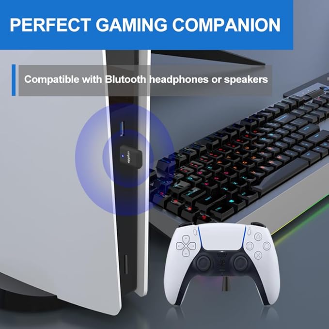 USB C Bluetooth Adapter for ps5/PS4, Dual Connection Wireless Audio Adapter Low Latency Dongle with 3.5 mm Analog Mic for PC, Mac, Phone