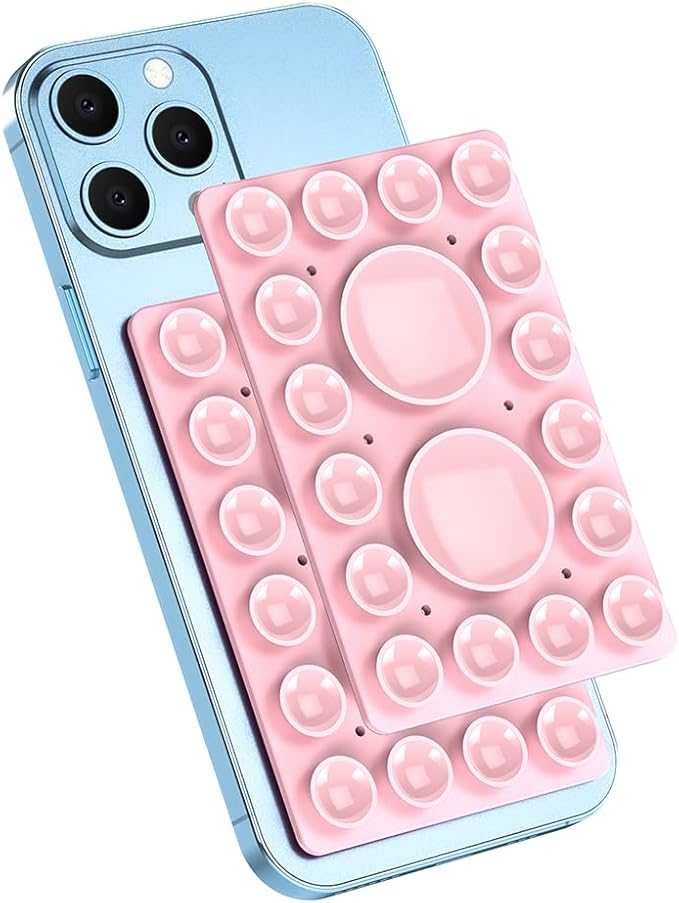 Silicone Suction Phone Holder Mount,Silicon Adhesive Phone Accessory for iPhone and Android, Hands-Free Mirror Shower Phone Holder,TikTok Videos and Selfies (Light Pink, Single Sided)