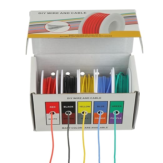 BOJACK 22 AWG Flexible Silicone Wire Electric Wire Hook up Wire Kit 300V Cables with Plus 20 φ3mm Heat Shrink Tubings and a Mini Wire Stripper(5 Colors 19.69Ft Each Color, 22AWG)