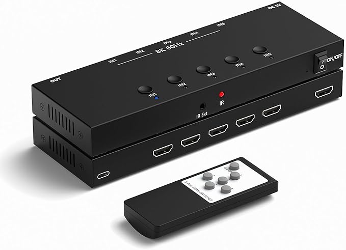 Y.D.F 8K@60Hz HDMI Switcher 5 in 1 Out Aluminum Support 4K@120Hz HDR10+ HDCP 2.3 CEC HDMI 2.1 Switch Splitter Compatible with PS5/4 Xbox X/S Nintendo Switch/OLED Roku Apple TV Fire Stick UHD TV