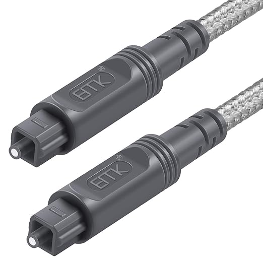 EMK Digital Optical Audio Cable Toslink Cable - [Cotton Braided Jacket,Durable and Flexible] Fiber Optic Cord for Home Theater, Sound bar, TV, PS4, Xbox & More (16.5Feet/5M)