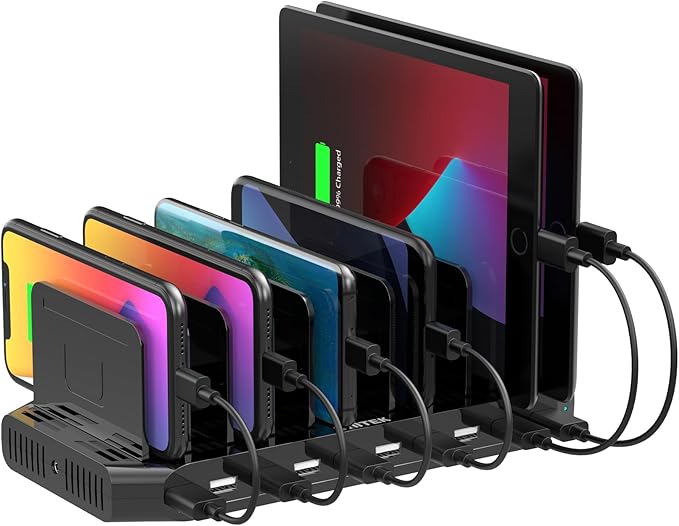 【5PCS】 Unitek USB Charging Station, 10 USB Fast Ports Charge Docking Station and Adjustable Dividers, Multi Device Charger Organizer Compatible with iPad, iPhone, Tablet and Cell Phone - 5PCS, Black
