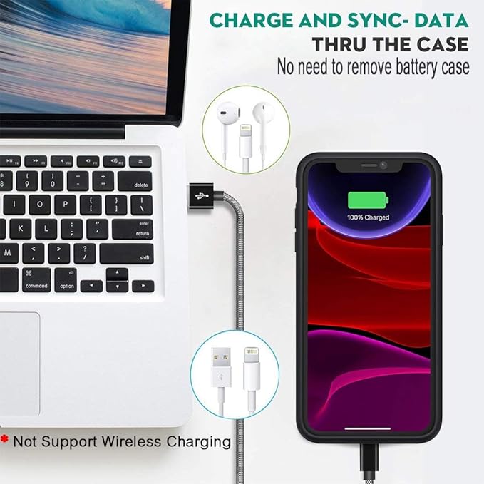 Battery Case for iPhone 11, 7000mAh Slim Portable Rechargeable Smart Protective Pack Cover Power Bank Charging Case Compatible with iPhone 11 (6.1 inch) Extended Battery Charger Cover(Black)