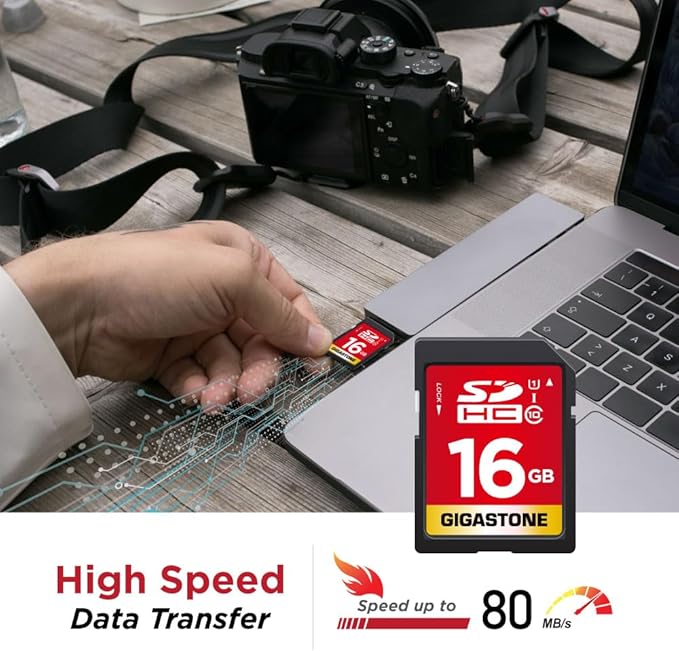 GIGASTONE 16GB SD Card UHS-I U1 Class 10 SDHC Memory Card High-Speed Full HD Video Canon Kodak Olympus Digital Camera