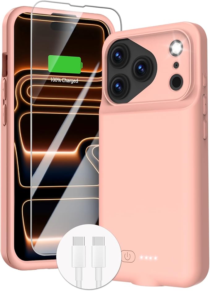 GIN FOXI Battery Case for iPhone 17 Pro, Charging Case Charger 8500mAh Ultra-Slim Lightweight Powerful Battery Pack 15W Fast Rechargeable Anti-Fall TPU Juice Box for iPhone 17 Pro (6.3") Pink