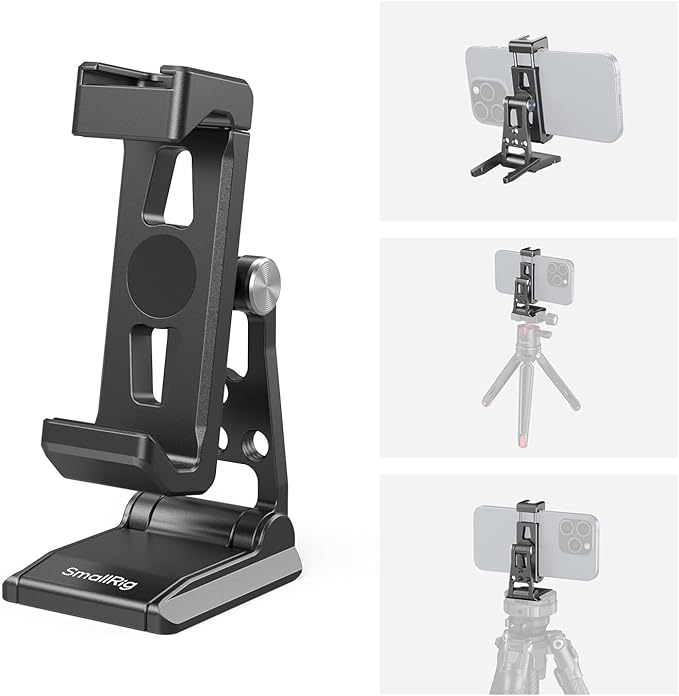 SMALLRIG Metal Phone Tripod Mount, Cell Phone Mount with Quick Release Adapter for Arca-Swiss, Multifunctional Phone Holder for Arca-Type Tripod, for DJI RS 3 Mini Stabilizer, for iPhone - 4611