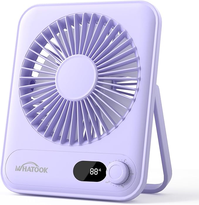 WHATOOK Small Desk Fan Personal Fans: 5000mah 25 Hours Battery Office Quiet Mini Desktop Fan Portable Rechargeable Travel Essentials (Purple, 2000)