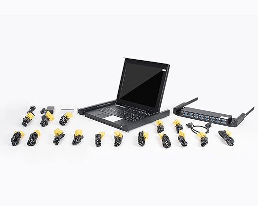 MT-VIKI Rack KVM Switch w/17'' LCD Monitor, 16 Port VGA KVM Switch with Keyboard Touchpad Monitor, Fit for 1U 19'' Rack, OSD/Hotkey/Button 【with 16 VGA KVM Cable】