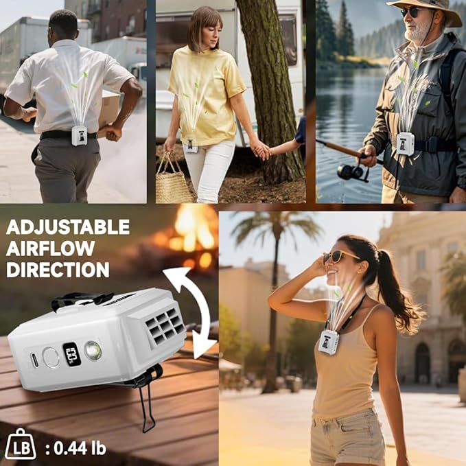 CAZOKASI Personal Waist Clip Fan Rechargeable Wearable Hand Free Wearable Cooler Fan for Traveling Working Outdoor Office (5000mAh / White)
