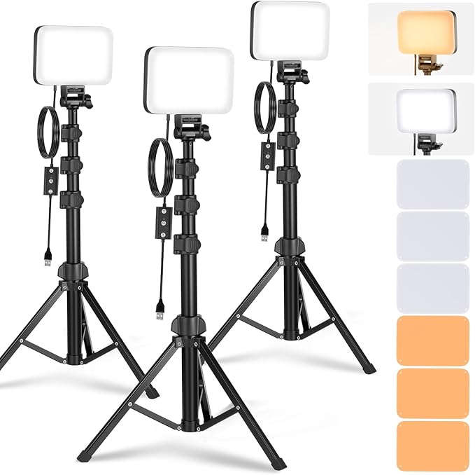 NEEWER BASICS LED Video Light Panel Lighting Kit, 3 Pack Bi Color Dimmable Portable Studio Lights with Tripod Stands & Filters, 3200K~5600K CRI95 750lux for Photography Video Recording Streaming, BP66