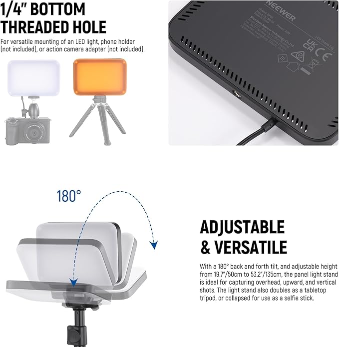 NEEWER Basics LED Video Light Panel Lighting Kit, Bi Color Dimmable Portable Studio Lights with Tripod Stand & Filters, 3200K~5600K CRI 95 750lux for Photography Video Recording Live Streaming, BP66