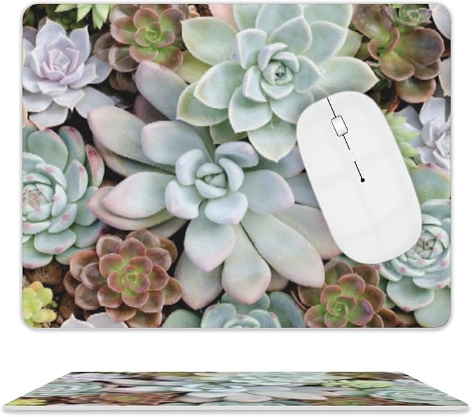 Cute Succulents Mouse Pad, Natural Plants Mousepad for Design, Anti-Slip Rubber Base Wireless Mouse Pads for Laptop