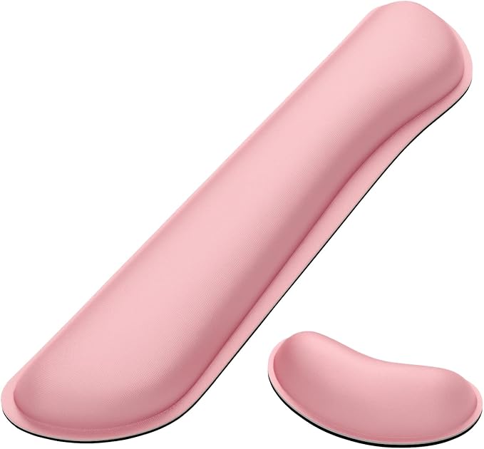 Dapesuom Enlarge Keyboard Wrist Rest, Memory Foam Wrist Cushion for Desk Mats Support, Cute Typing Pain Relief Keyboard Mouse Pad Rests Set with Non-Slip Base for Gaming Laptop Office, Rose Pink
