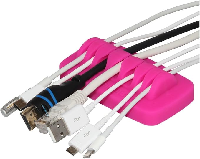 Heaviest Cable Organizer on The Market! Compact and Weighted Desktop Cord Holder and Cable Organizer, Eco-Friendly Silicone, No Bad Smell, Bundled with 4 Reusable Cable Ties! (Fuchsia Pink)