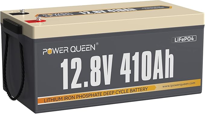 Power Queen 12.8V 410Ah LiFePO4 Battery, 5248Wh Energy Lithium Battery Built in 250A BMS,4000+ Cycle Times and 10-Year Lifetime,Ideal for Solar System,RV,Home Backup,Off-Grid