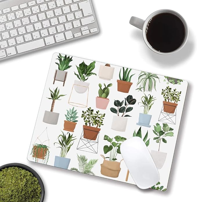 Mouse Pad, Cute House Plants Mouse Pads, Square Washable Cloth Personalized Mouse Mat with Design, Gaming Office Home Non-Slip Rubber Base Computer Mousepad