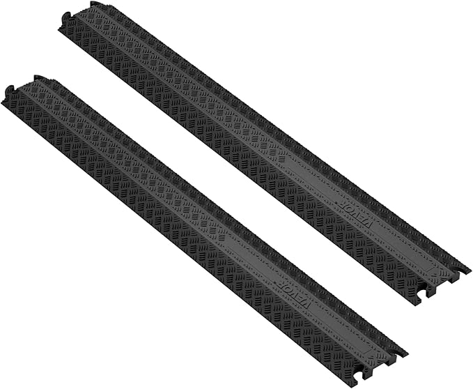 VEVOR 2 PCs Thermoplastic Rubber Drop Over Cable Cover Ramp, 2,000 lbs/axle Load Capacity, Heavy Duty Cable Hose Protector Ramp, Floor Cord Cover for High Walking Traffic Areas Home Office Warehouse