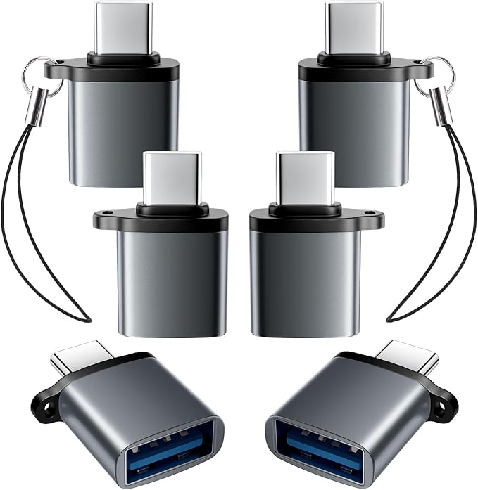 USBC to USB Adapter 6 Pack,USB C to A Adapter,USBC Male to USBA Female,USBC Adapters for iPhone 16 15,MacBook Pro Air,iPad,Samsung Galaxy,Grey