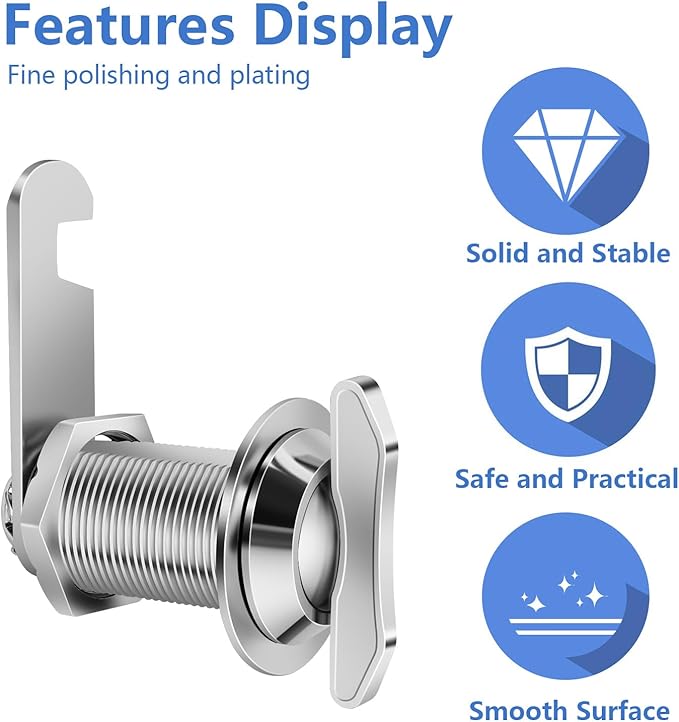 Thumb Operated Offset Cam Lock, 1-1/8” Cylinder Fits on 7/8” Max Door Thickness, Non-Locking Replacement Lock for RV Compartment Camper Storage, Cabinets,Drawers (1-1/8 Inch 6Pack)