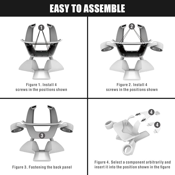 Dollox VR Stand, VR Headset Stand VR Display Holder Storage Virtual Reality Headset Desktop Display Stand for Oculus Quest 2, Quest 3/3s, Rift, Rift S, Valve Index Headsets & Touch Controllers