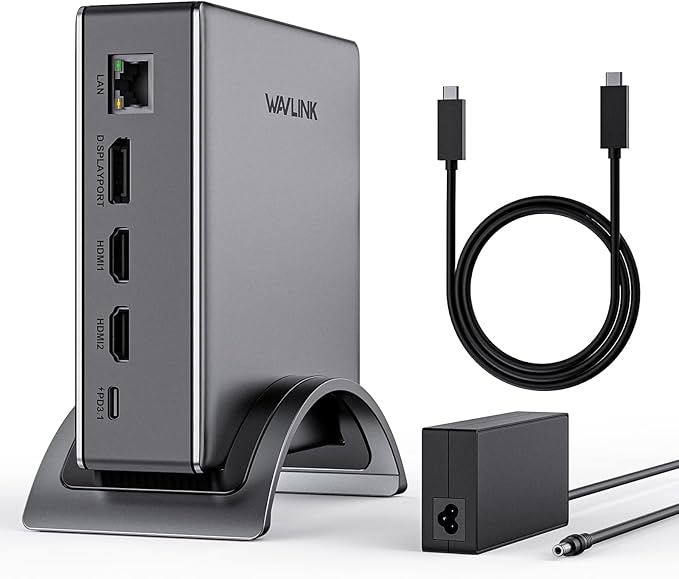 Laptop Docking Station,WAVLINK PD3.1 Docking Station 3 Monitors with 8K@30Hz/4K@144Hz,2*HDMI + DP,140W PD Charge,USB-C 10Gb,USB-A 5Gb,Gigabit Ethernet,Audio/Mic for HP, Dell,Windows System Computer