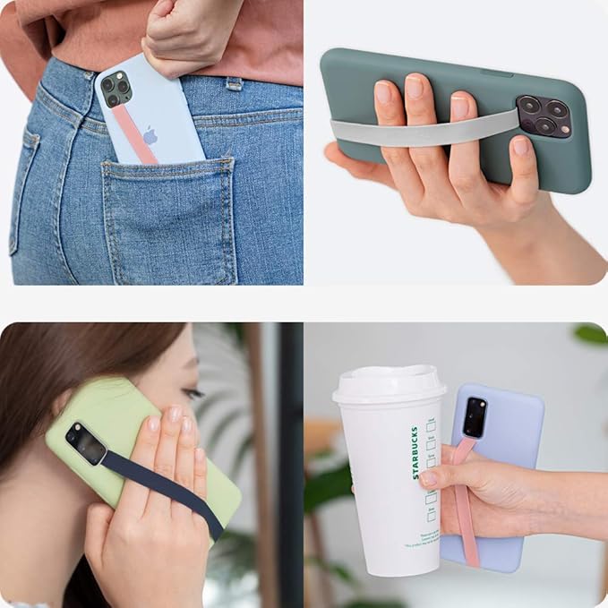Sinjimoru Stretchable Silicone Phone Strap, Flexible and Elastic Grip Holder for iPhone & Android, Secure Phone Loops Finger Grip with Wireless Charging Support Sinji Loop Blue