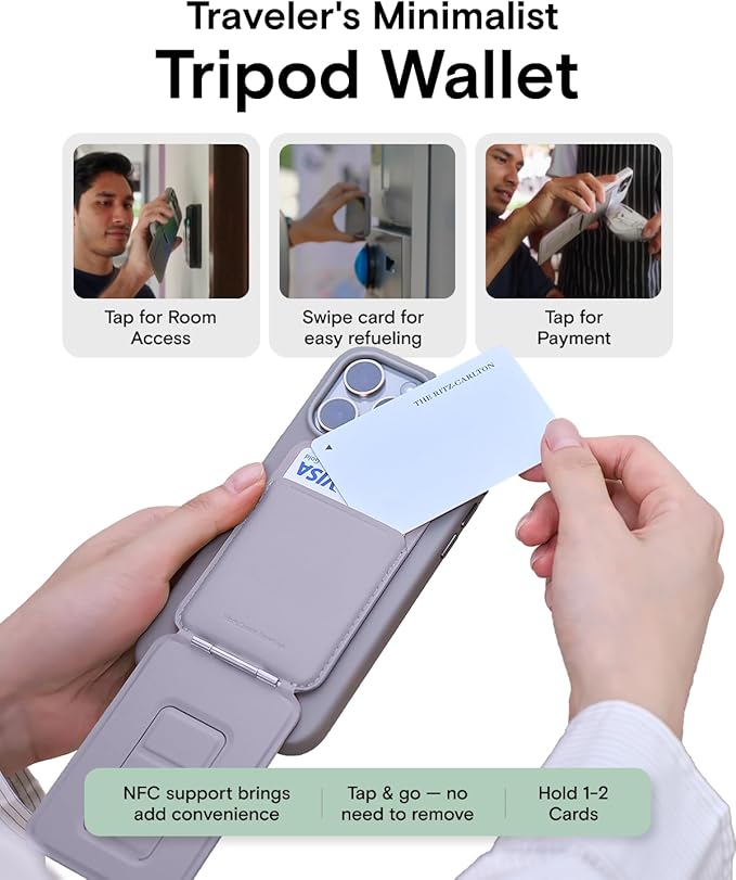 MOFT Phone Tripod Wallet for iPhone, Mulit-Angles, Lightweight & Portable Phone Stand, MOVAS Vegan Leather Magnetic Wallet, Strong Magnets, NFC Card Holder,Travel Essential, Peony (with Card Slot)