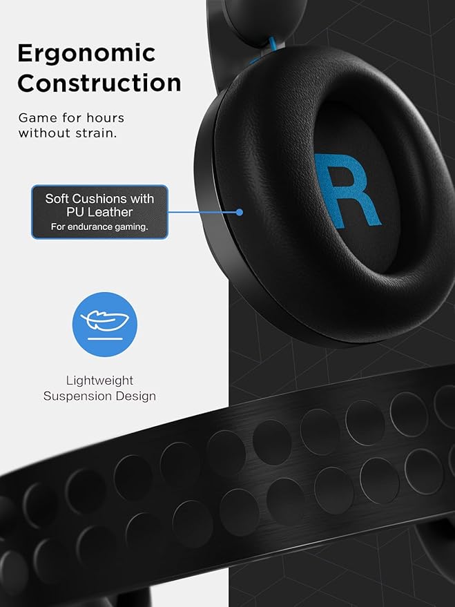 Lenovo Legion H300 Stereo Gaming Headset, Noise-Cancelling Mic, Memory Foam & PU Leather Earcups, Stainless Steel Headband, PC, PS4, Xbox One, Nintendo Switch, Mac, GXD0T69863, Black