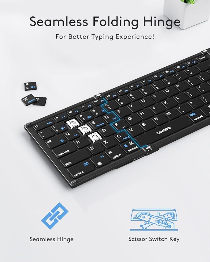 Samsers Foldable Bluetooth Keyboard with Touchpad, Full-Size Dual-Mode Wireless Folding Keyboard, Rechargeable Portable Travel for iOS Windows Android Mac OS, Support 4 Device(BT5.1x3 + 2.4G)