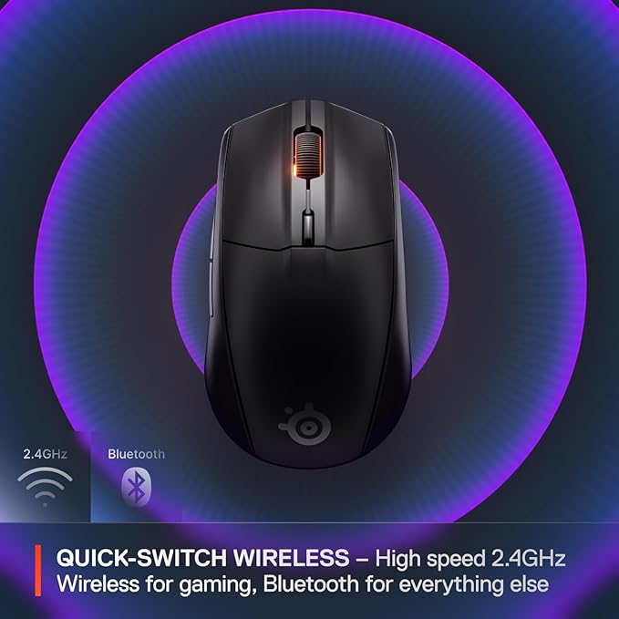 SteelSeries Rival 3 Wireless Gen 2 Gaming Mouse — 2.4GHz and Bluetooth — 18000 DPI TrueMove Air Optical Sensor — 60 Million Click Durability — Light-Weight — 100% PTFE Feet — Black
