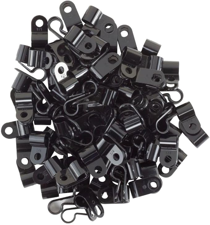 GTSE Black Nylon Plastic Cable Clamps, 1/4" Screw Mounts for Cable, Rope, Tube Management, 100 Pack