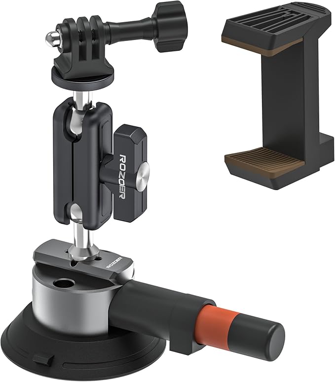 3" Suction Cup Mount Kit for Action Cams/Phone/360 Camera/DSLR Comes with Adapter for GoPro, Phone Clip, 3.84" Universal Magic Arm