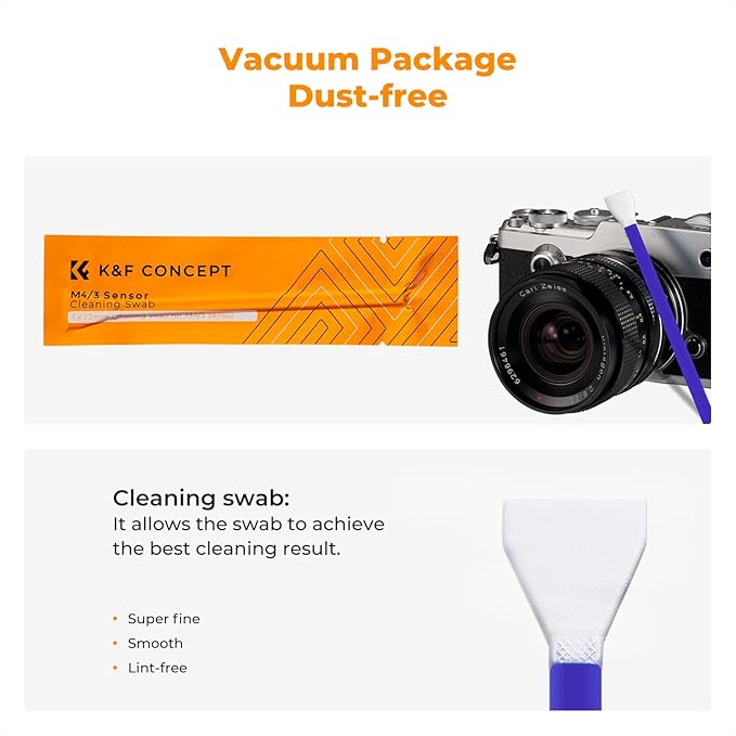 K&F CONCEPT 12mm Micro Four-Thirds 4/3 Sensor Cleaning Swab*10 + 20ml Sensor Cleaner, M43 Camera Cleaning Kit for All Models of M4/3 Camera Sensors, Including M4/3 Cameras from Olympus and Panasonic