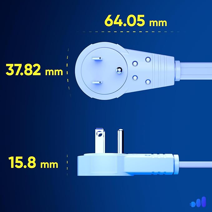 Maximm Cable 1 Ft 360° Rotating Flat Plug Extension Cord/Wire, 16 AWG Multi 3 Outlet Extension Wire, 3 Prong Grounded Wire - White - UL Certified