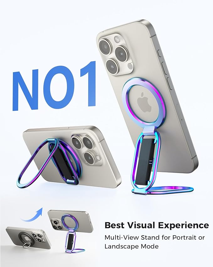 [2025 Upgraded] SUPERONE for MagSafe Phone Grip for MagSafe Kickstand Compatible with Mag Safe Finger Loop, 4-in-1 Phone Ring Holder Strap for iPhone 16/15/14/13/12 Series and Mag Safe Case - Colorful
