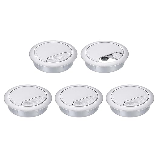 uxcell 5 Pcs 60mm (2.36 Inch) Desk Grommet, Plastic Cable Hole Cover, Wire Cord Cable Organizer for Home Office Computer Desk Cabinet, Silver