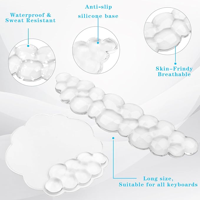 Gel Cloud Keyboard and Mouse Wrist Rest, Cute Wrist Support and Arm Support Rest for Typing Pain Relief，Suitable for Office/Computer/Laptop/Gaming Set-White