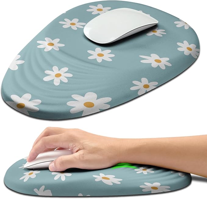Hokafenle Ergonomic Mouse Pad Wrist Support with Stepped-Wedge Design, Wrist Rest Pain Relief Mousepad Filled with Memory Foam, Carpal Tunnel Mousepad for Wireless Mouse(12x8 inch, Little Daisy)