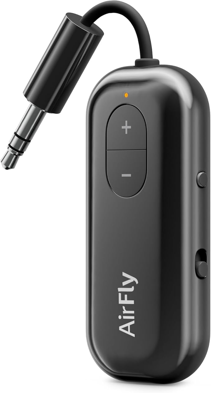 Twelve South AirFly SE, Bluetooth Wireless Audio Transmitter for AirPods/Wireless or Noise-Cancelling Headphones; Use with Any 3.5 mm Audio Jack on Airplanes, Gym Equipment or iPad/Tablets (Black)