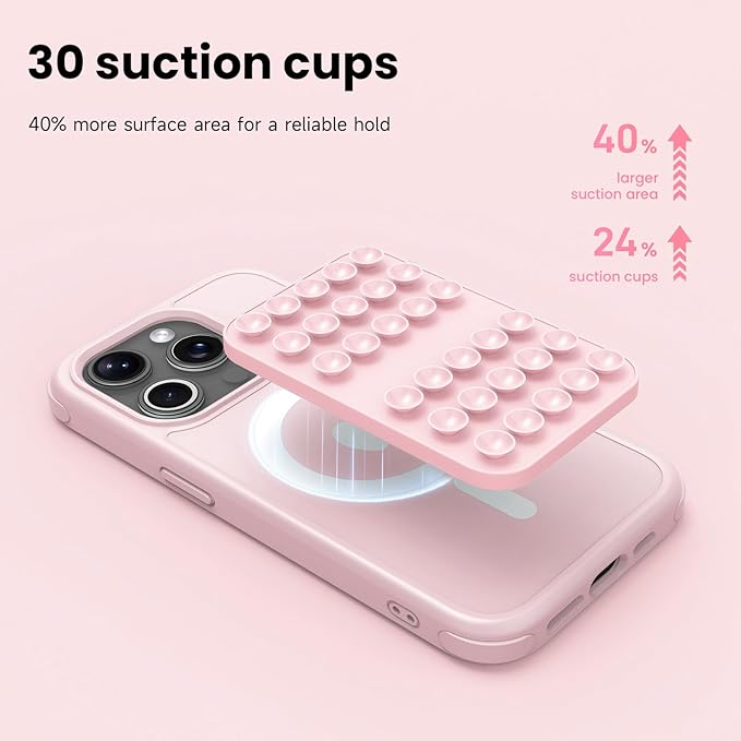 Patented Magnetic Sticky Phone Suction Grip Mount for MagSafe Case,Magnet Silicone Portable Stand Holder for iPhone 16/15/14/13/12 Series and Android, Hands-Free Selfies and Videos,Chalk Pink