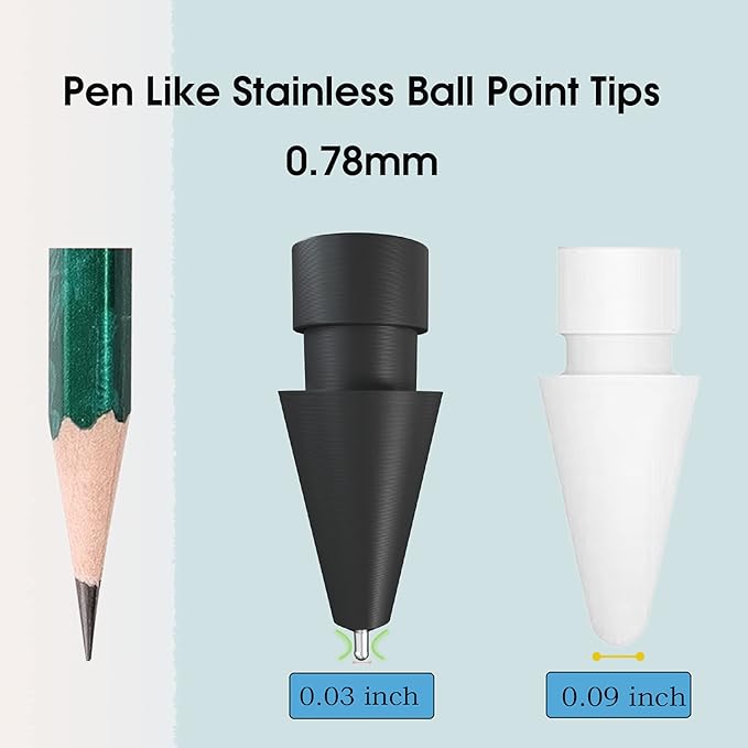 4 Pcs Upgraded (Pen Like) Pencil Tips fits for Apple 2nd Gen iPad Pro Pencil,0.78mm No Wear Out Fine Point Precise Control Apple Pen Tip,Longer Tips High Strength Material, White & Black