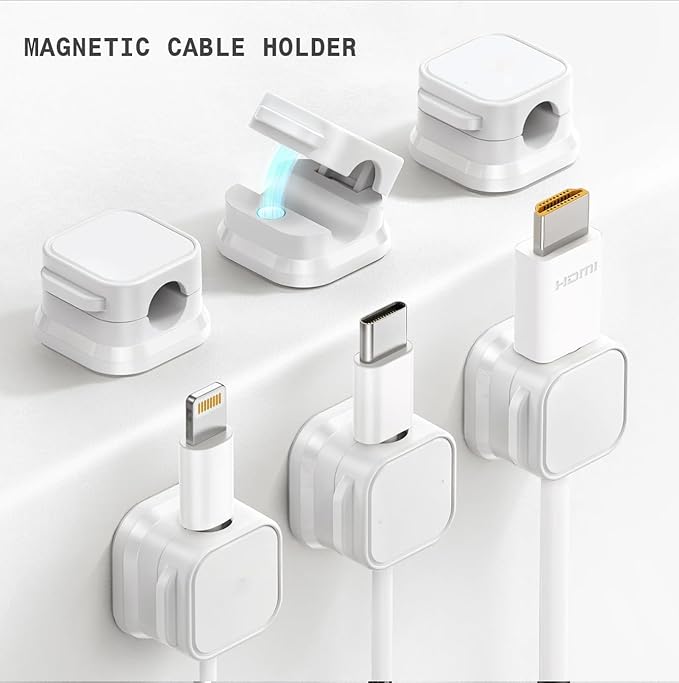 Generic 6 Pack Magnetic Cord Holder, Adhesive Wire Organizer, Under Desk Cable Clip Management, Cord Keeper Organizer for Office Home Desk Wall Nightstand (White)
